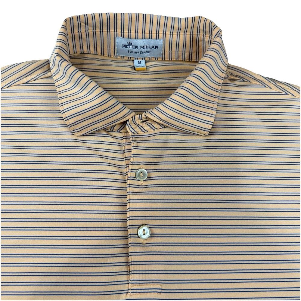 Peter Millar Mens Golf Preppy Polo Summer Comfort Size M Orange Stripe